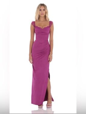 waverly crepe pinstripe maxi dress in purple Lucy in the Sky | Dresses | Lucy In The Sky Waverly Crepe Pinstripe Maxi  Dress In Purple